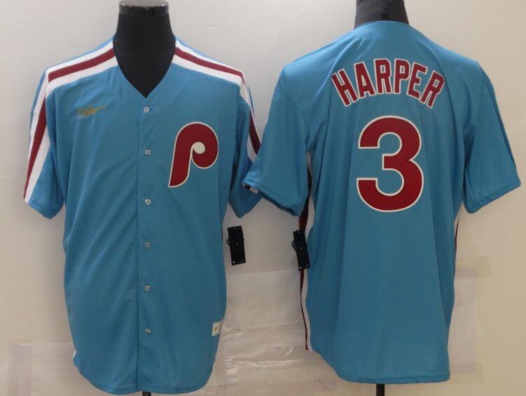 Nike Philadelphia Phillies #3 Bryce Harper Throwback Jersey Blue