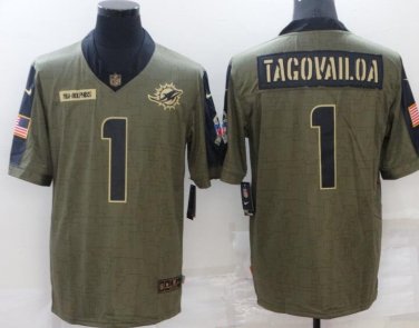 Miami Dolphins 1 Tua Tagovailoa Salute To Service Jersey Green