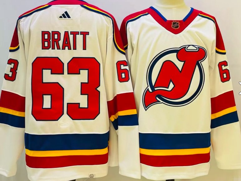 New Jersey Devils 63 Jesper Bratt 2022 Hispanic Heritage Night Jersey Black  Warm-Up Jersey - Bluefink