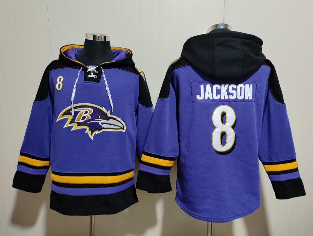 Baltimore Ravens #8 Lamar Jackson Hoodies Purple/Black