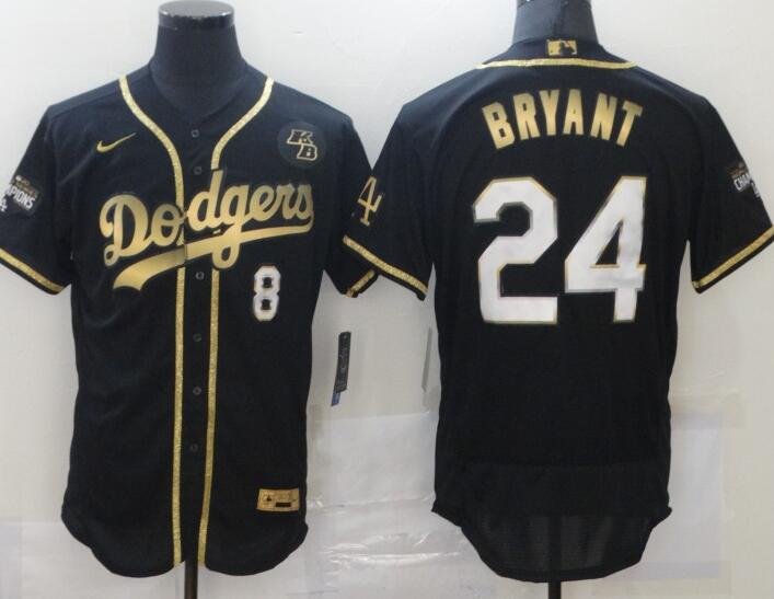 MLB Dodgers 24 Kobe Bryant Black Gold Flexbase Men Jersey