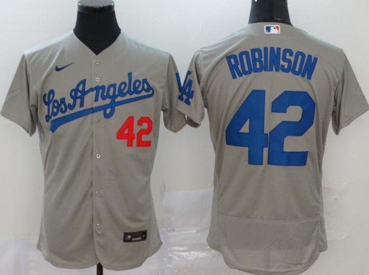 Men's Los Angeles Dodgers #42 Jackie Robinson Grey Flexbase Authentic  Collection Baseball Jersey