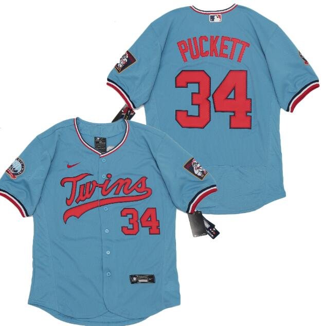 Minnesota Twins Kirby Puckett #34 2020 Mlb Teal Blue Jersey - Bluefink