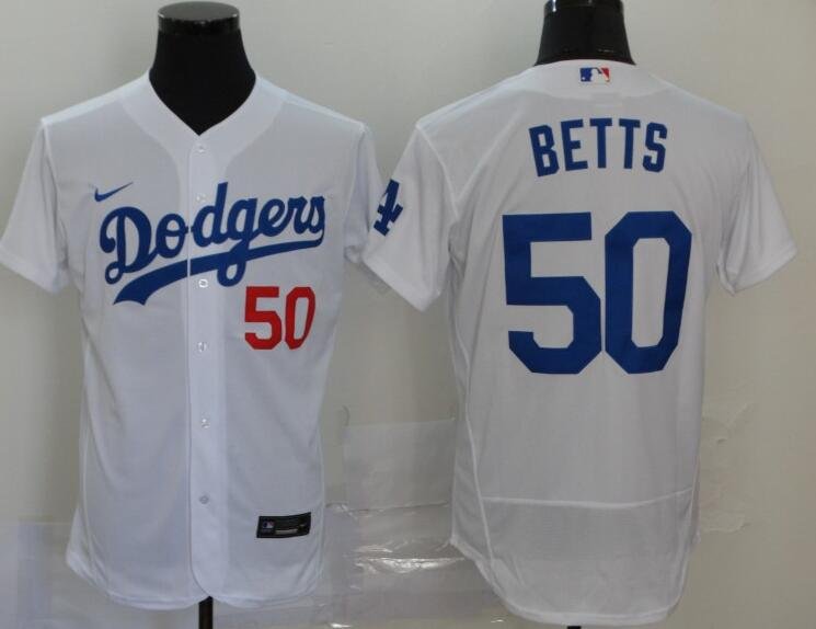 New! Los Angeles Dodgers White And Gold Jersey Betts #50 High