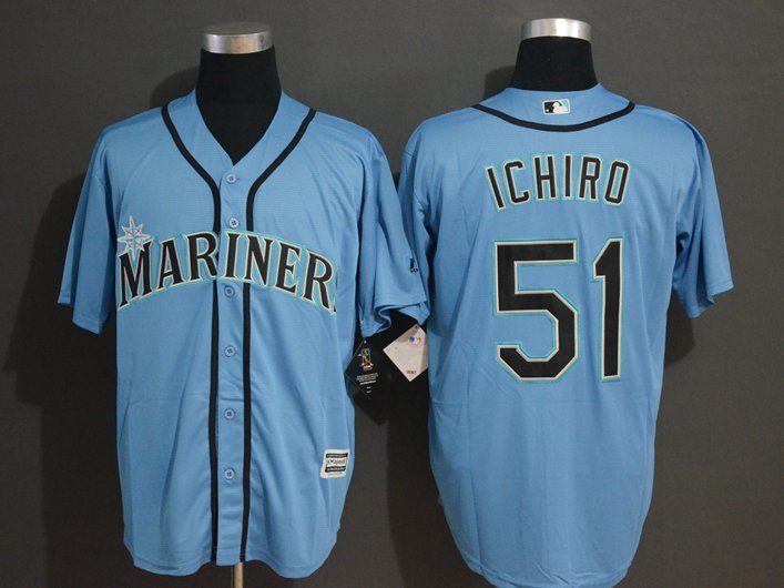 Men's Seattle Mariners #51 Ichiro Suzuki Light Blue Cool Base