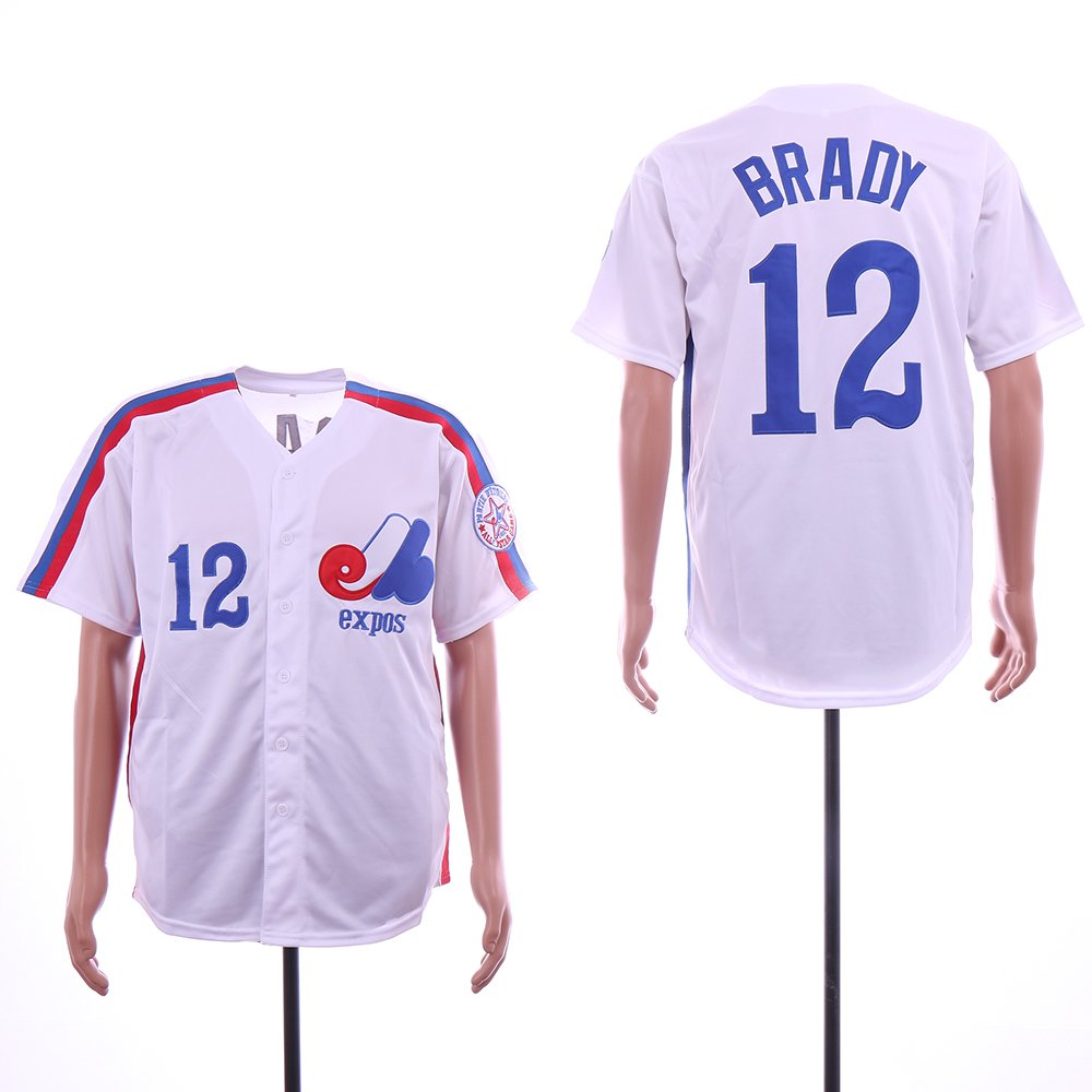 MLB Expos 12 Tom Brady White Throwback Men Jersey