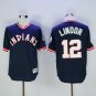 Cleveland indians 12 Francisco Lindor Baseball Jersey Navy Blue Retro jersey