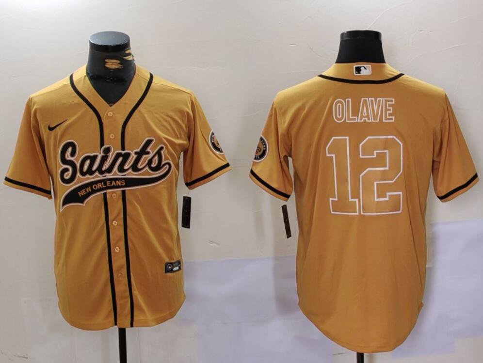 New Orleans Saints #12 Chris Olave Baseball Jersey Yellow