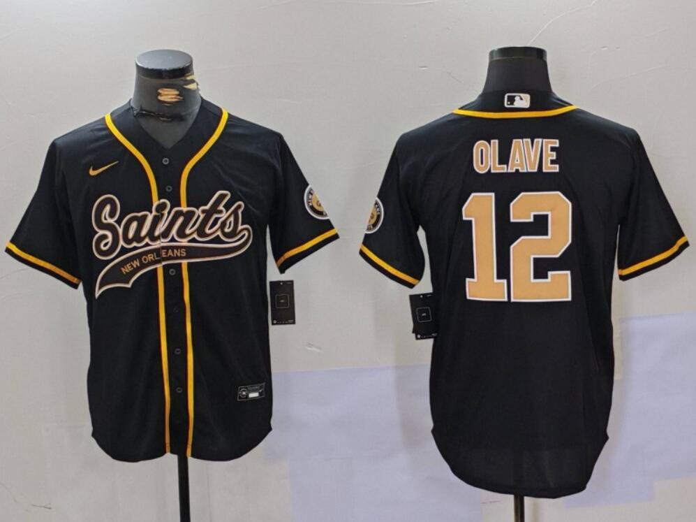 New Orleans Saints #12 Chris Olave Baseball Jersey Black