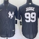 New York Yankees #99 Aaron Judge Pinstrip Cool Base Jersey Black