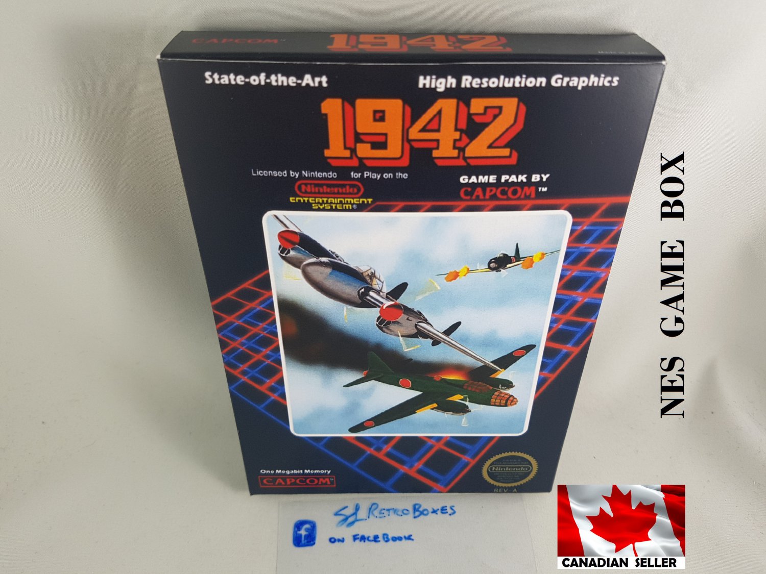 1942 by Capcom - NES, Nintendo Custom BOX w/ Dust Cover & PVC Protector