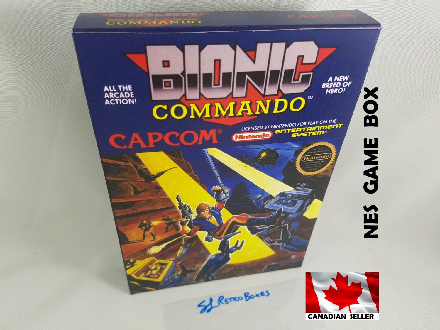 BIONIC COMMANDO - NES, Nintendo Custom Replacement BOX optional w/ Dust Cover & PVC Protector