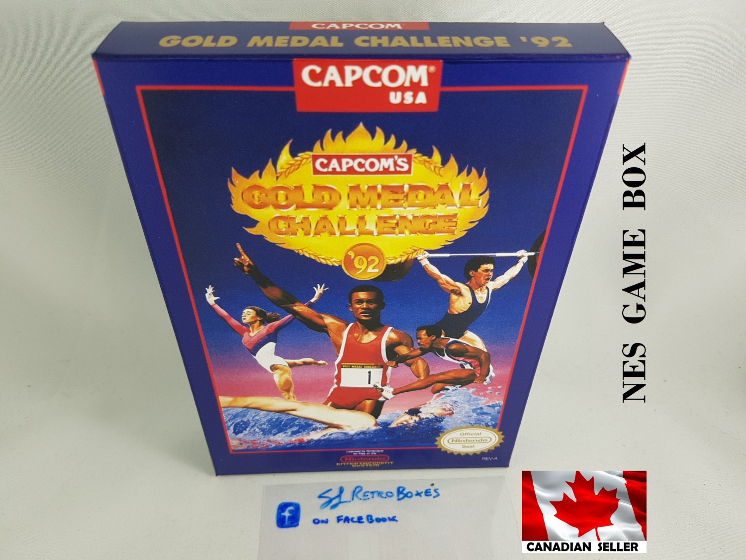 CAPCOM'S GOLD MEDAL CHALLENGE 92 - NES, Nintendo Custom BOX w/ Dust Cover & PVC Protector