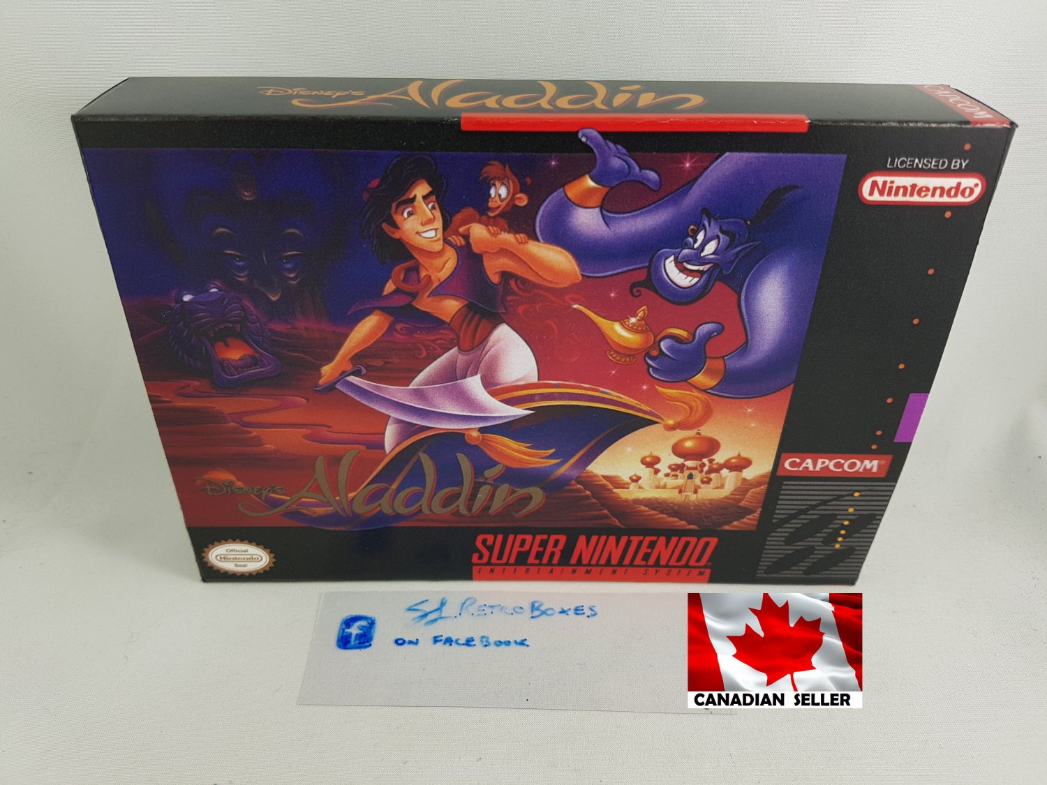 ALADDIN - SNES, Super Nintendo Custom Replacement Box optional w/ Insert Tray & PVC Protector