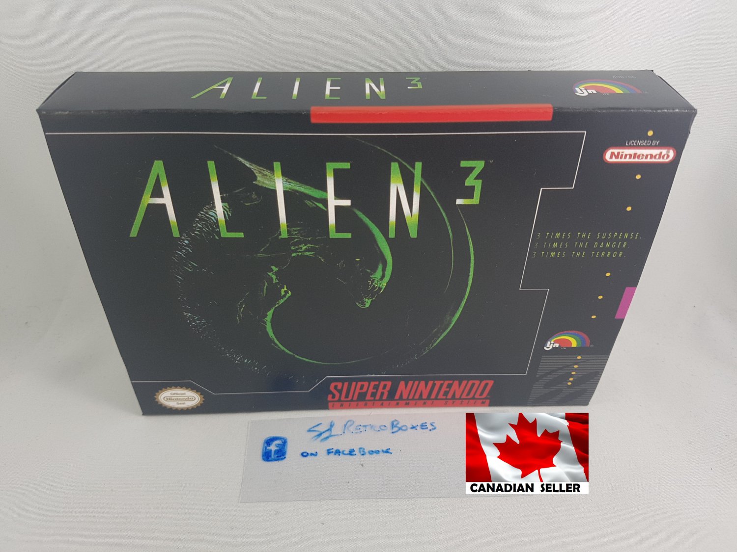 ALIEN 3 - SNES, Super Nintendo Custom Replacement Box optional w/ Insert Tray & PVC Protector