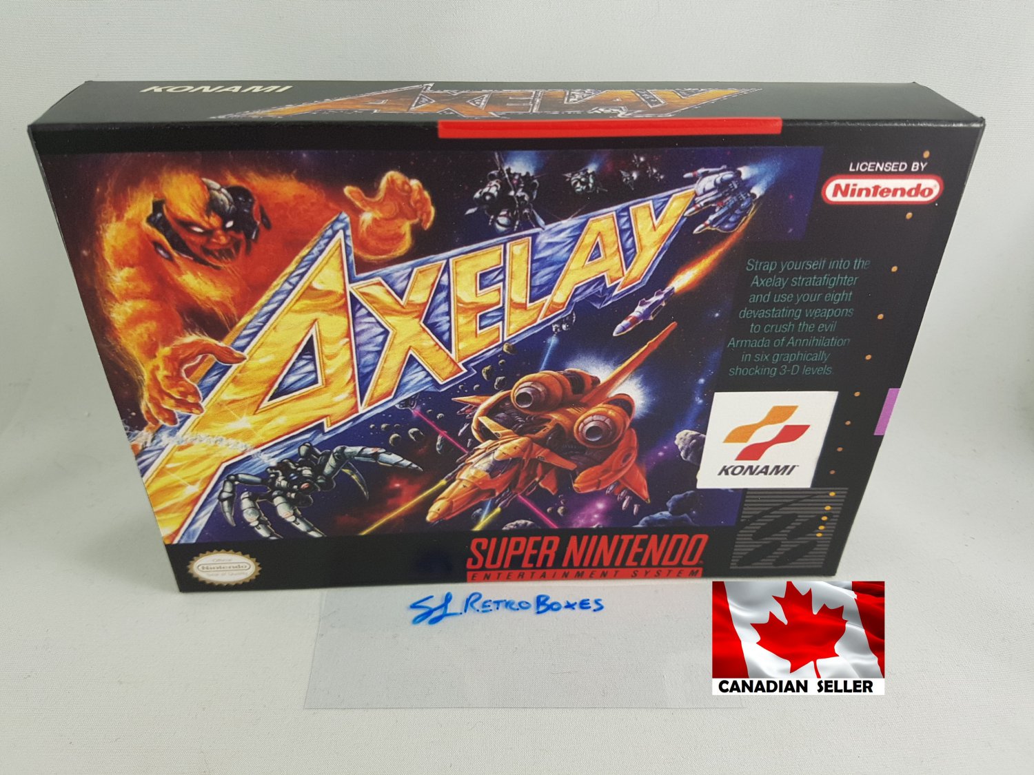 AXELAY - SNES, Super Nintendo Custom Replacement Box optional w/ Insert Tray & PVC Protector