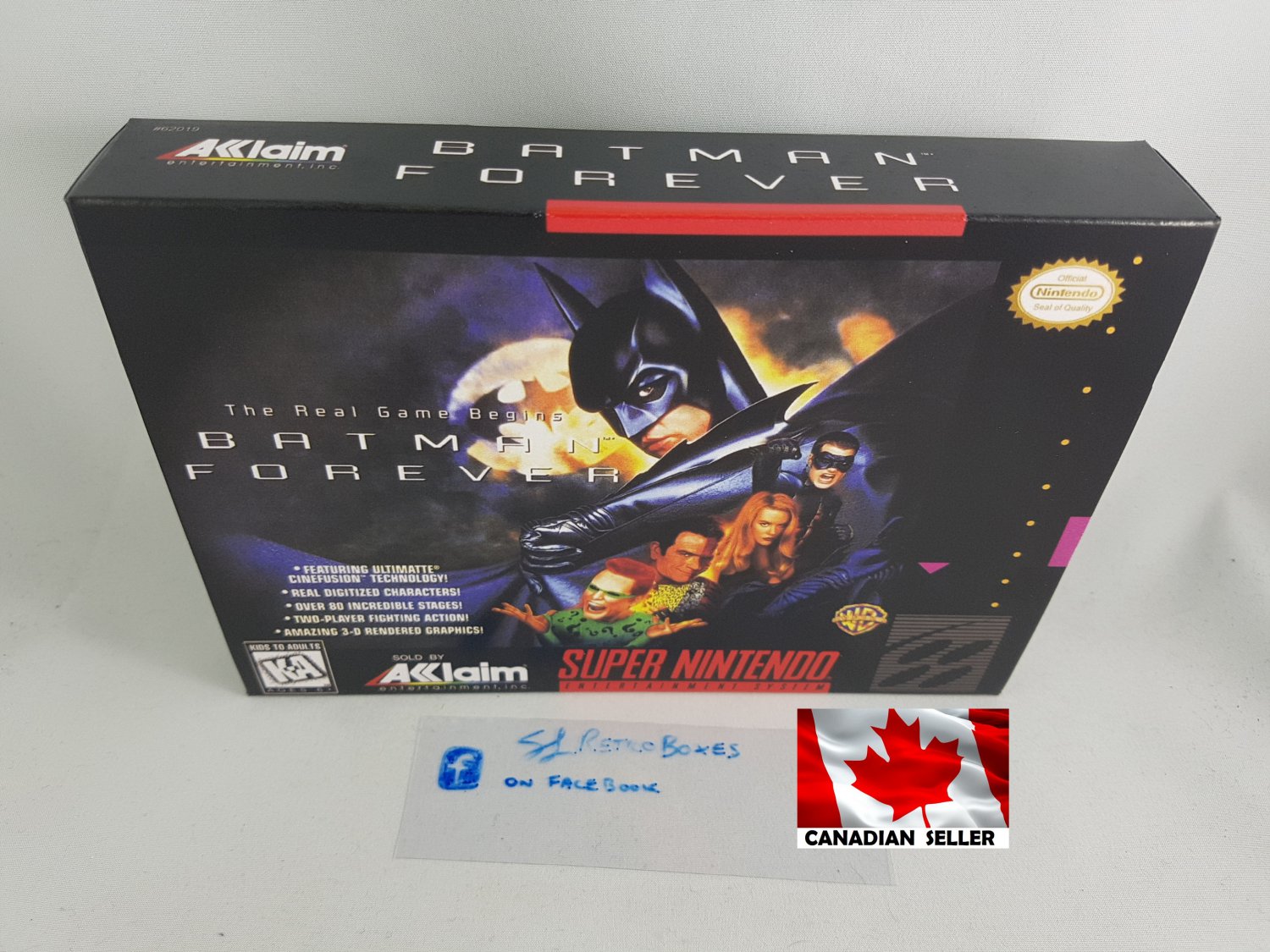 BATMAN FOREVER - SNES, Super Nintendo Custom Replacement Box optional w/ Insert Tray & PVC Protector