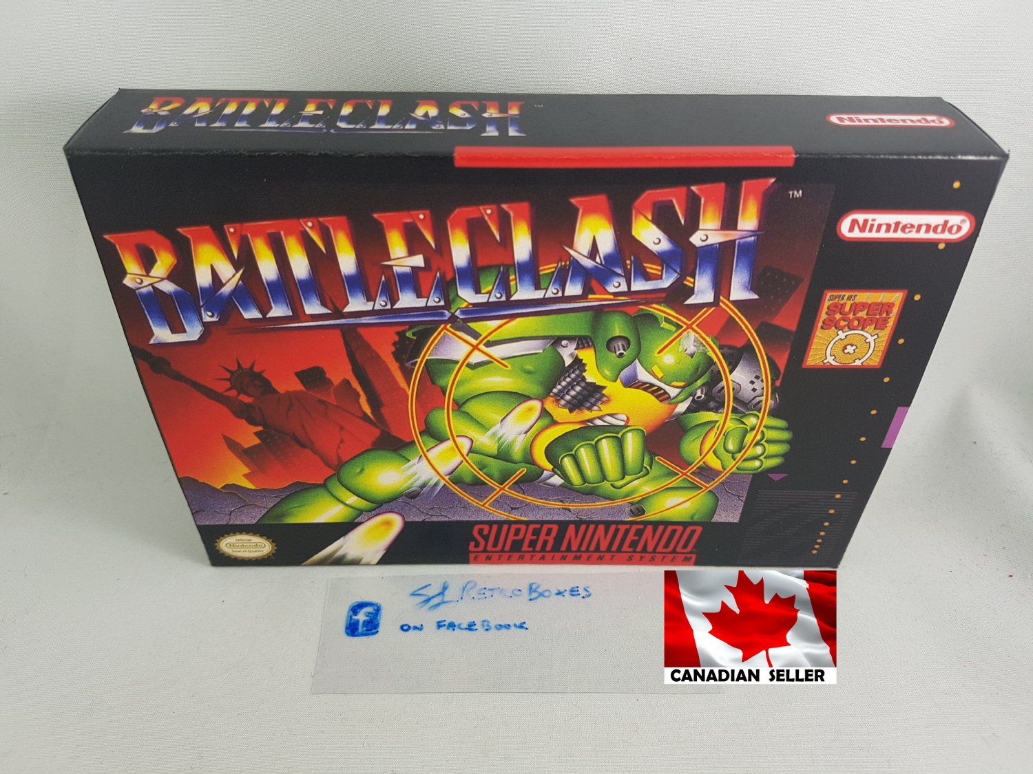 BATTLE CLASH - SNES, Super Nintendo Custom Replacement Box optional w/ Insert Tray & PVC Protector
