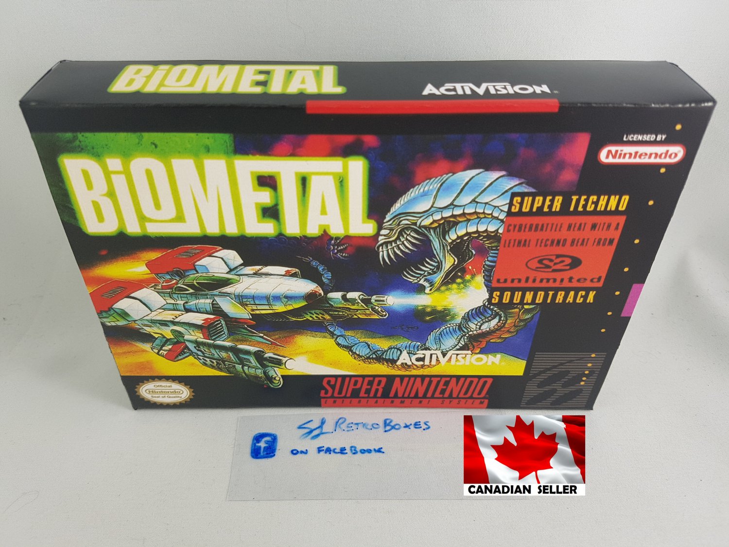 BIO METAL - SNES, Super Nintendo Custom Replacement Box optional w/ Insert Tray & PVC Protector