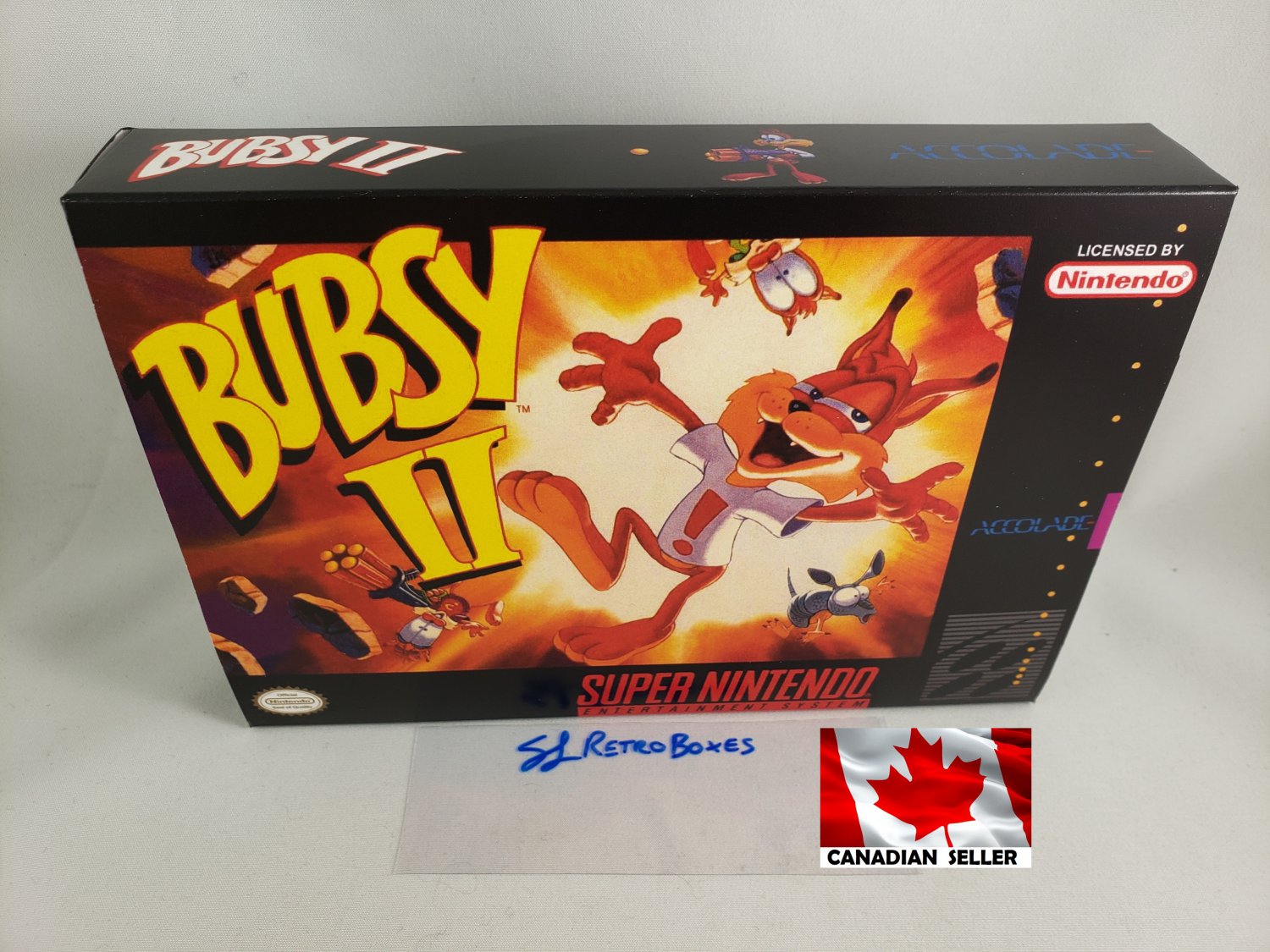 BUBSY 2 - SNES, Super Nintendo Custom Replacement Box optional w/ Insert Tray & PVC Protector