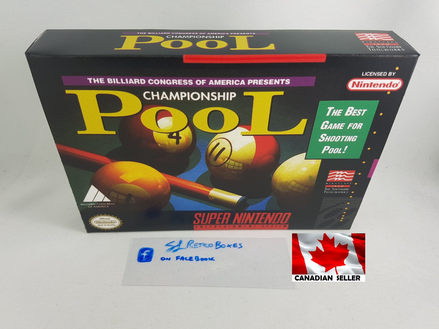 CHAMPIONSHIP POOL - SNES, Super Nintendo Custom Box optional w/ Insert Tray & PVC Protector
