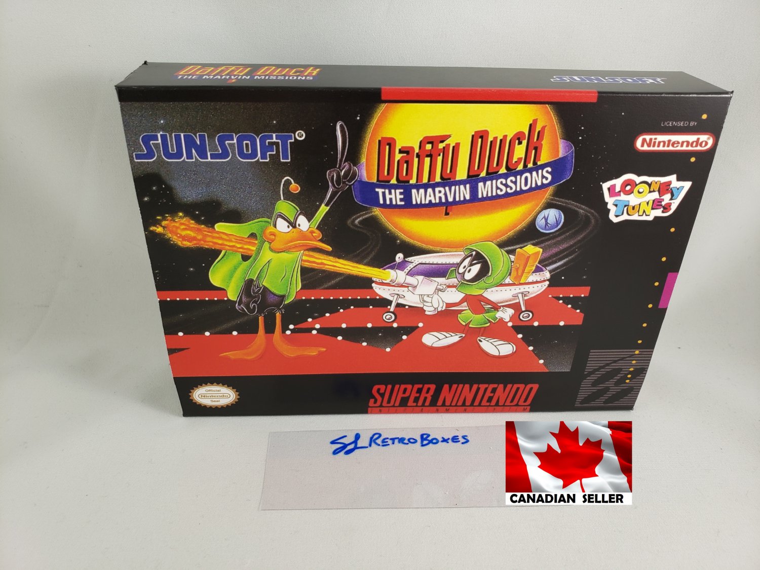 DAFFY DUCK: THE MARVIN MISSIONS - SNES, Super Nintendo Custom Box w/ Insert Tray & PVC Protector