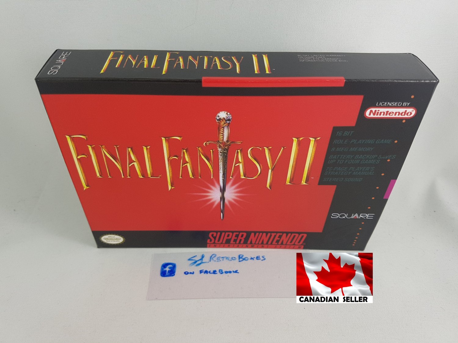 FINAL FANTASY II - SNES, Super Nintendo Custom Box optional w/ Insert Tray & PVC Protector FF2