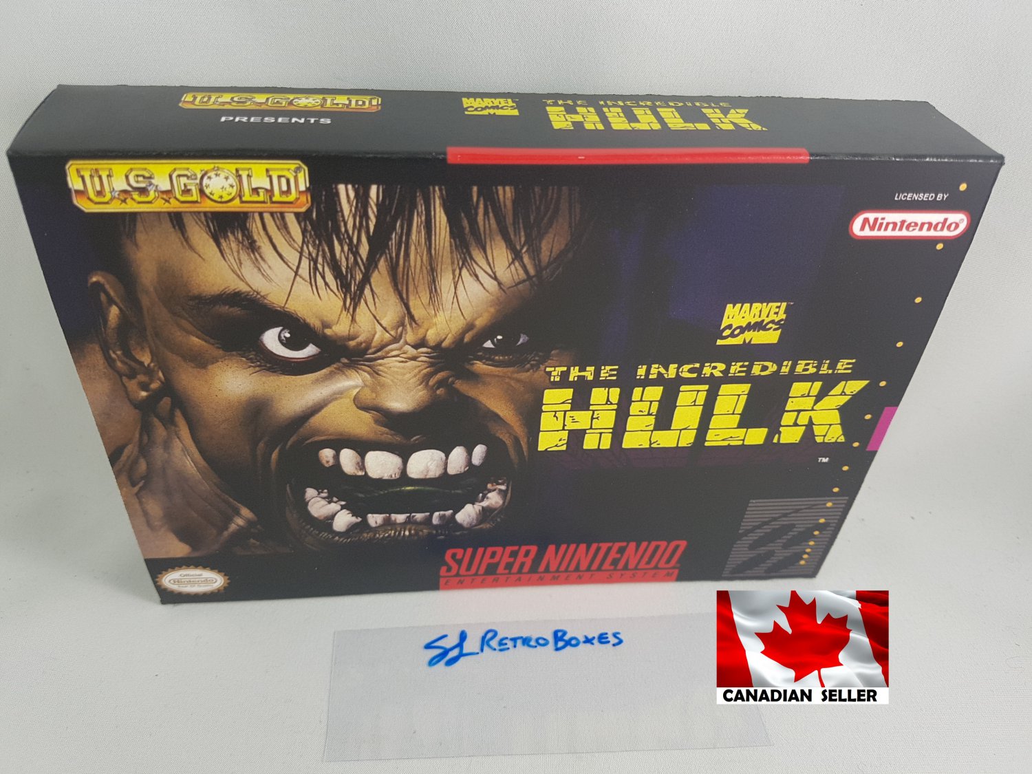 INCREDIBLE HULK - SNES, Super Nintendo Custom Replace Box optional w/ Insert Tray & PVC Protector