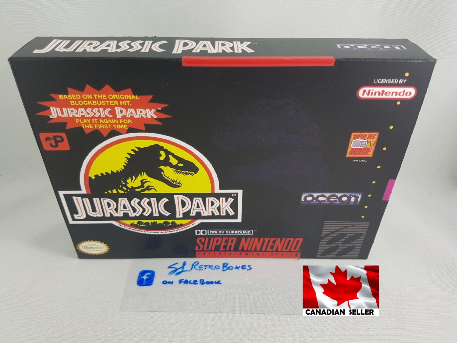 JURASSIC PARK - SNES, Super Nintendo Custom Replacement Box optional w/ Insert Tray & PVC Protector