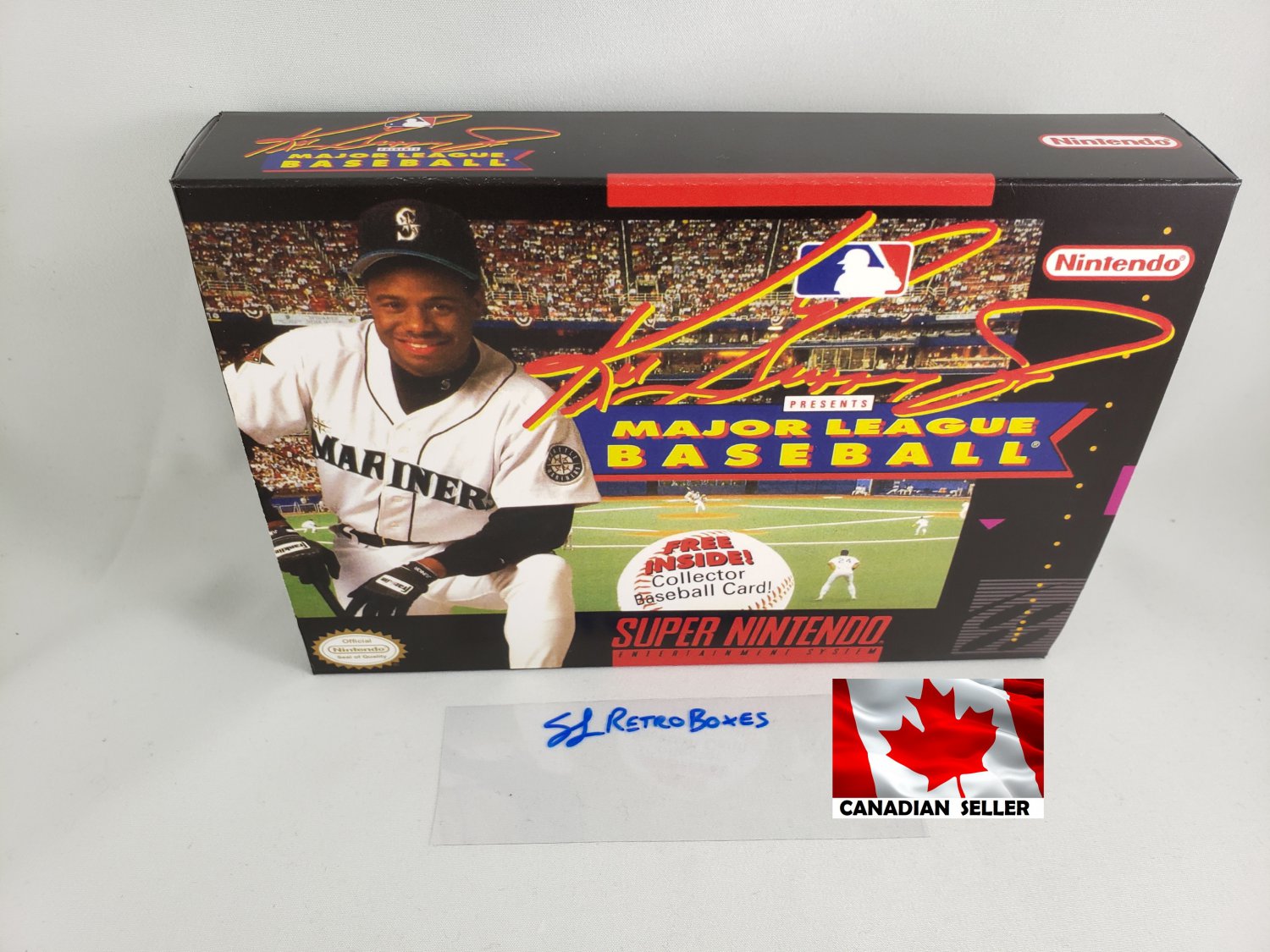 KEN GRIFFEY JR. BASEBALL - SNES, Super Nintendo Custom Box optional w/ Insert Tray & PVC Protector