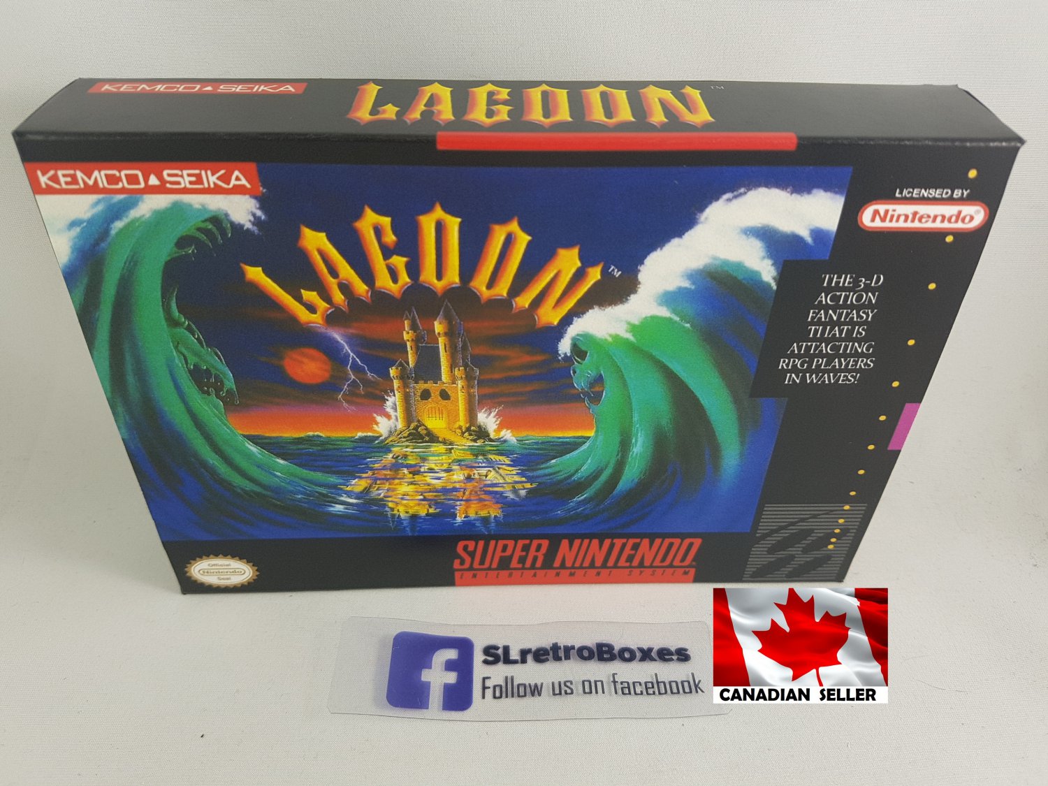 LAGOON - SNES, Super Nintendo Custom Replacement Box optional w/ Insert Tray & PVC Protector