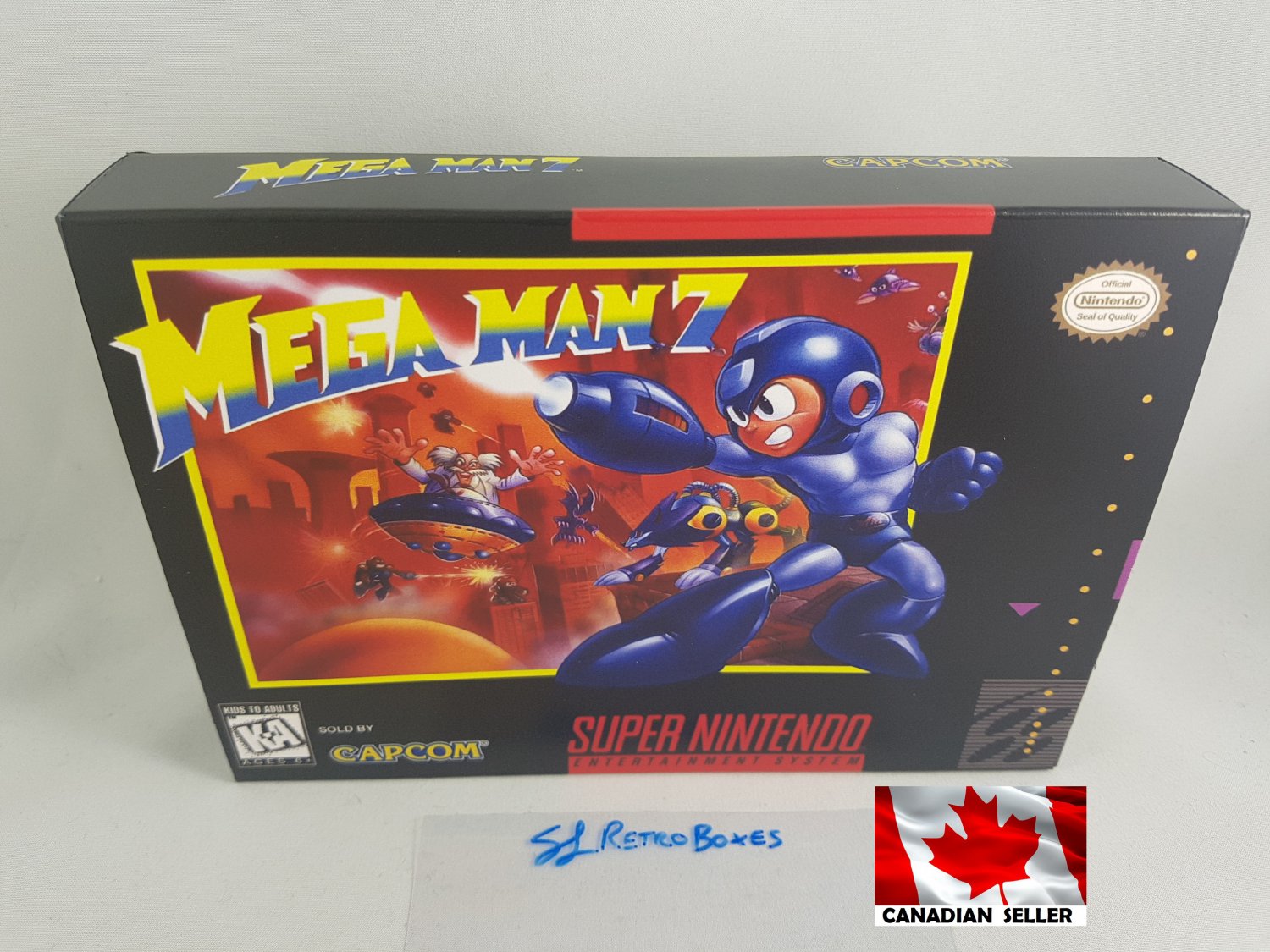 MEGA MAN 7 - SNES, Super Nintendo Custom Replacement Box optional w/ Insert Tray & PVC Protector
