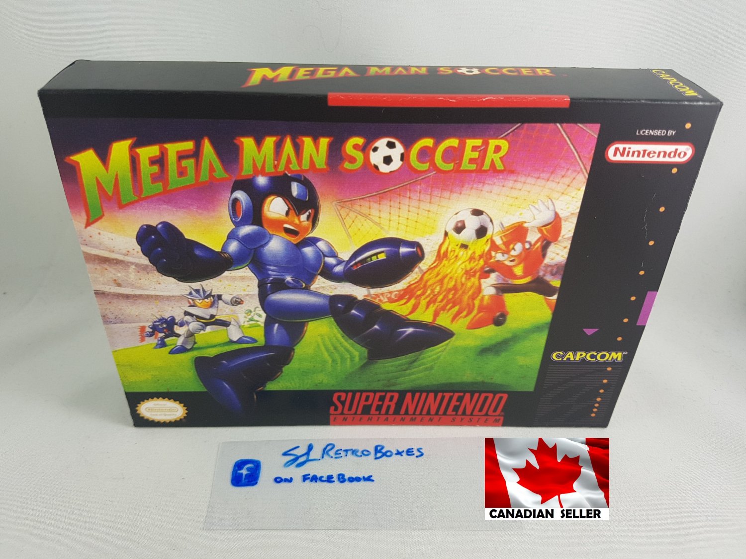 MEGA MAN SOCCER - SNES, Super Nintendo Custom Box optional w/ Insert Tray & PVC Protector
