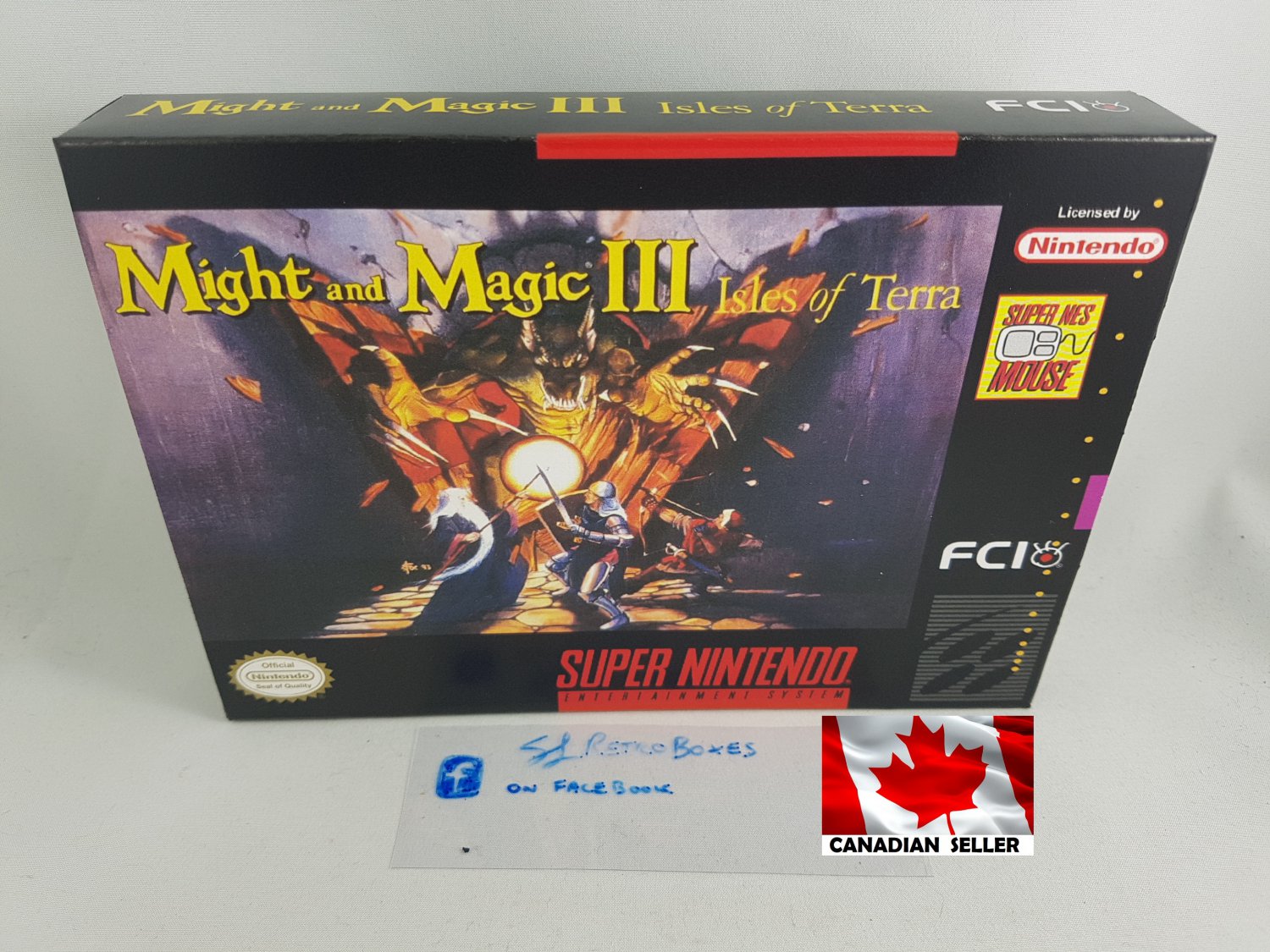 MIGHT & MAGIC 3 ISLES OF TERRA - SNES, Super Nintendo Custom Box w/ Insert Tray & PVC Protector