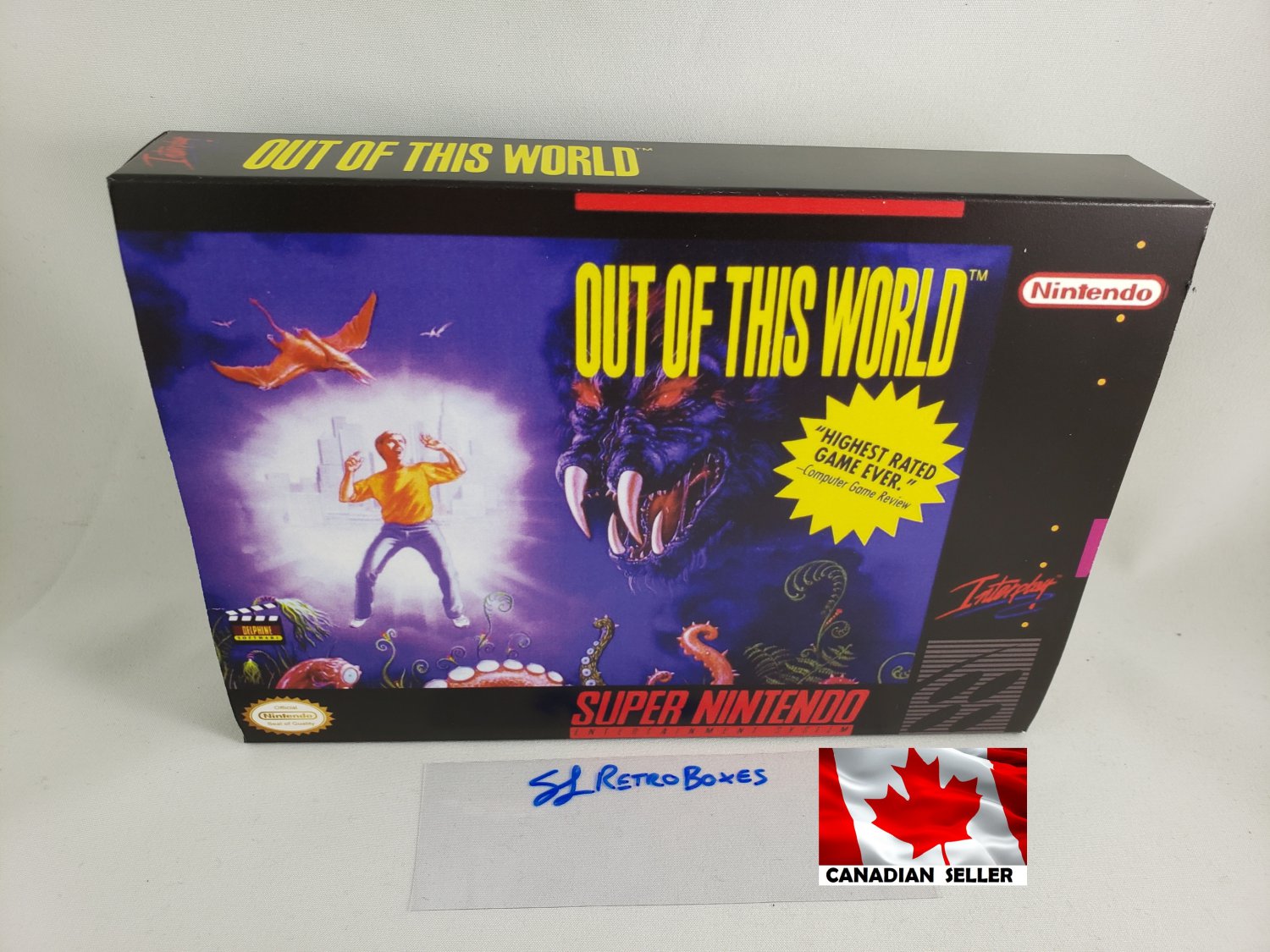 OUT OF THIS WORLD - SNES, Super Nintendo Custom Box optional w/ Insert Tray & PVC Protector