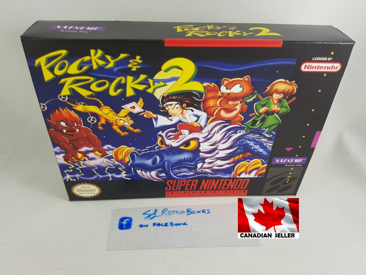 POCKY & ROCKY 2 - SNES, Super Nintendo Custom Box optional w/ Insert Tray & PVC Protector
