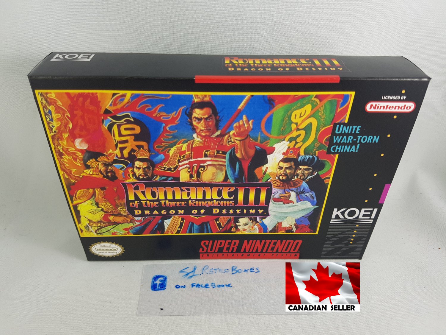 ROMANCE OF THE THREE KINGDOMS 3 DRAGON DESTINY - SNES Box w/ Insert Tray & PVC