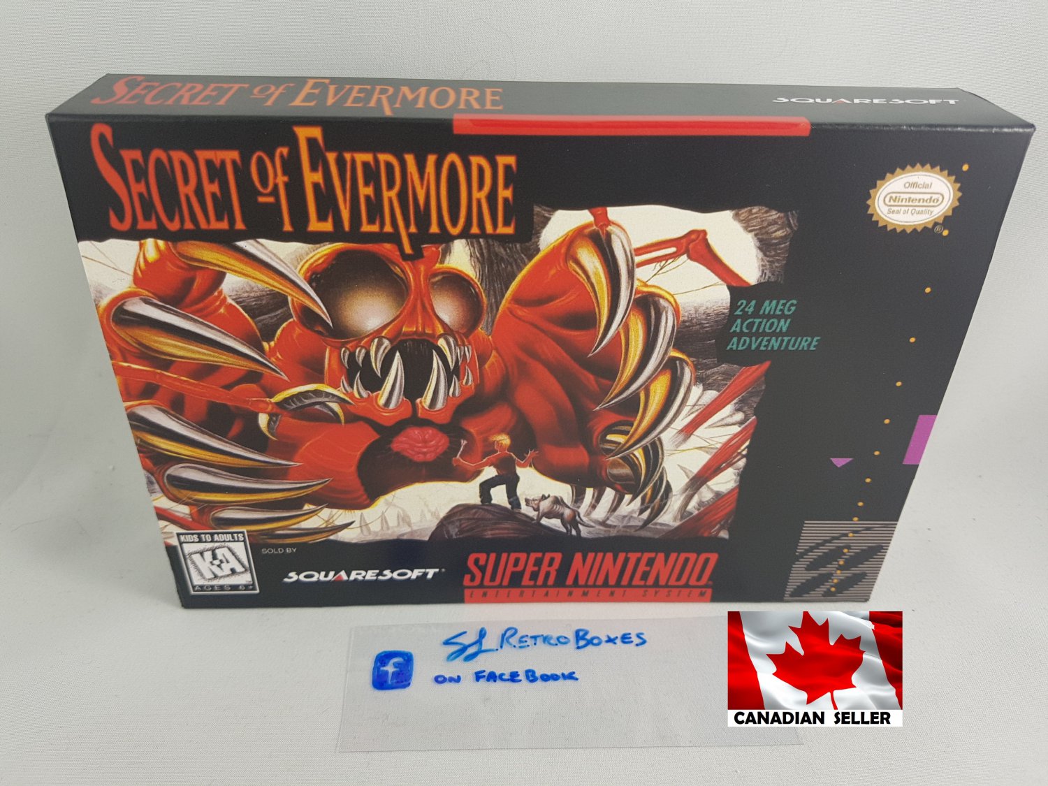 SECRET OF EVERMORE - SNES, Super Nintendo Custom Box optional w/ Insert Tray & PVC ProtecT