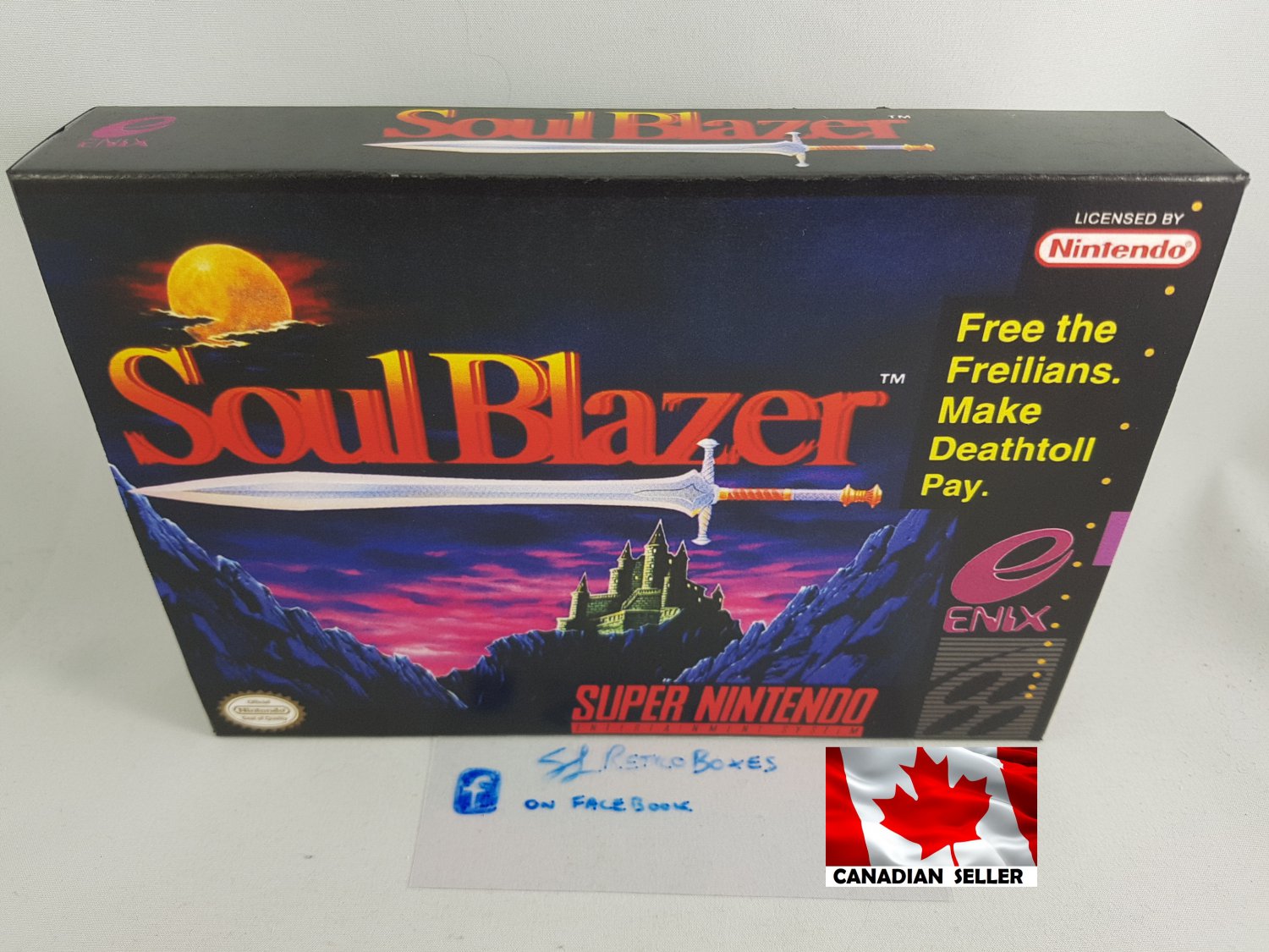 SOUL BLAZER - SNES, Super Nintendo Custom replacement Box optional w/ Insert Tray & PVC ProtecT