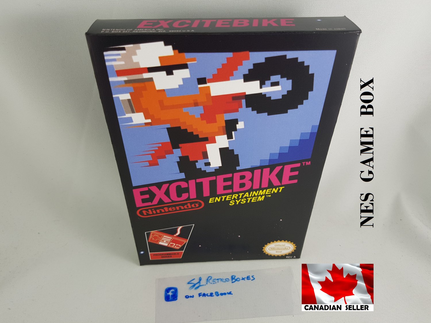 EXCITEBIKE - NES, Nintendo Custom Replacement BOX optional w/ Dust Cover & PVC Protector