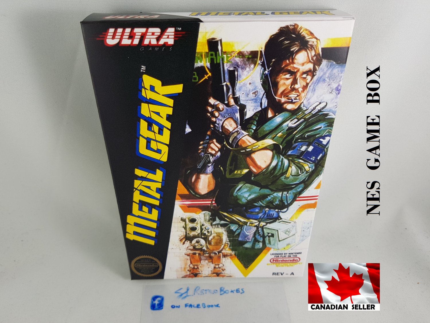 METAL GEAR - NES, Nintendo Custom replacement BOX optional w/ Dust Cover & PVC Protector