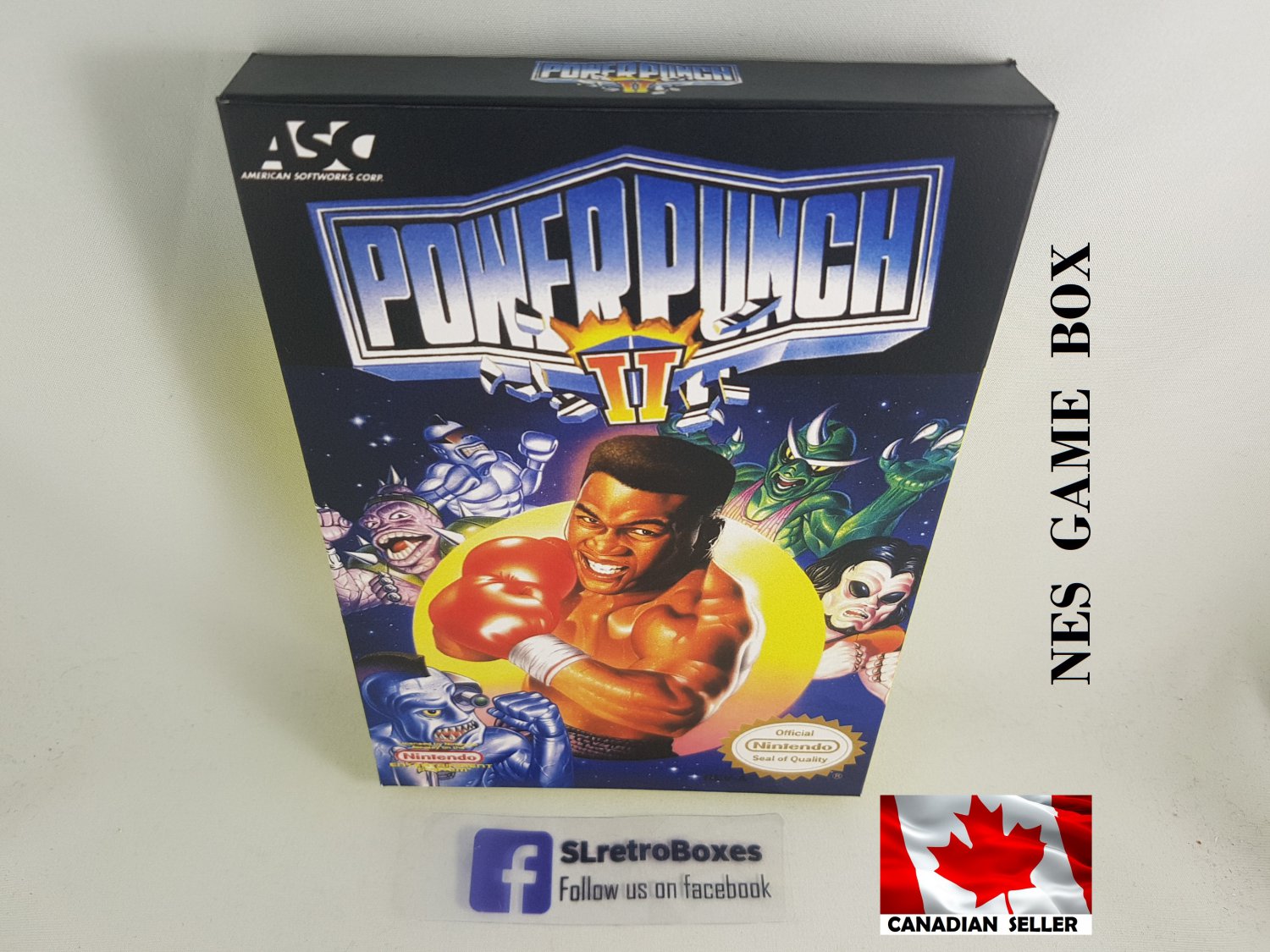 POWER PUNCH II 2 - NES, Nintendo Custom replacement BOX optional w/ Dust Cover & PVC Protector