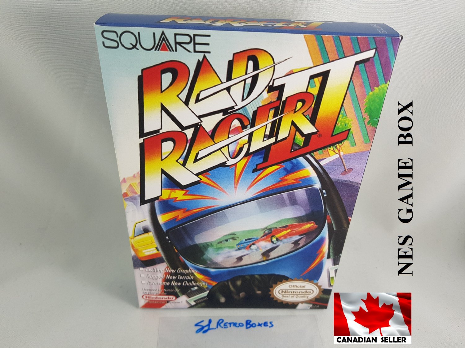 RAD RACER II 2 - NES, Nintendo Custom replacement BOX optional w/ Dust Cover & PVC Protector