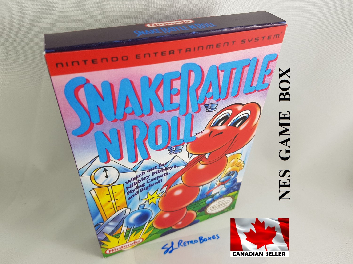 SNAKE RATTLE N ROLL - NES, Nintendo Custom replacement BOX optional w/ Dust Cover & PVC Protector