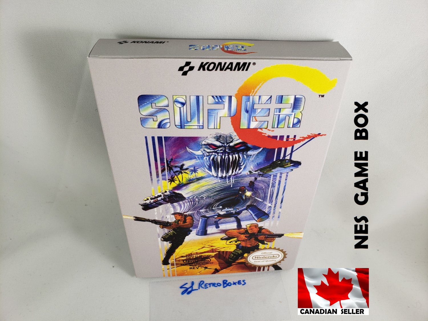 SUPER C - Contra NES, Nintendo Custom replacement BOX optional w/ Dust Cover & PVC Protector