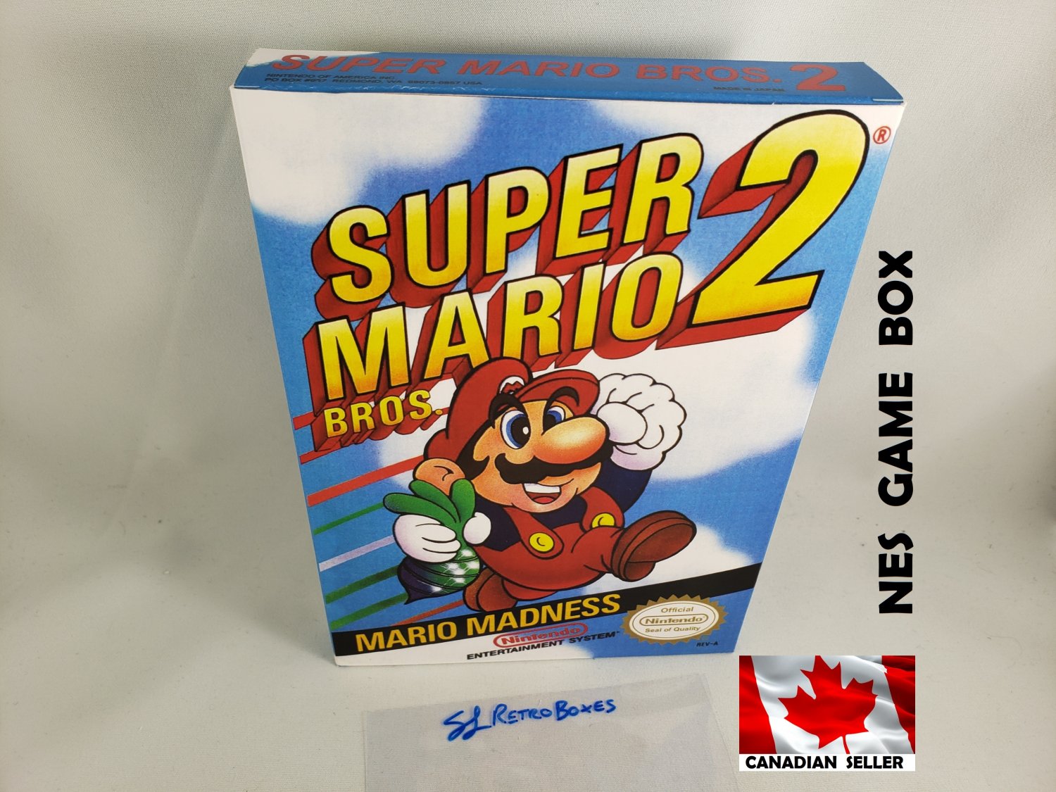 SUPER MARIO BROS 2 - NES, Nintendo Custom replacement BOX optional w/ Dust Cover & PVC Protector