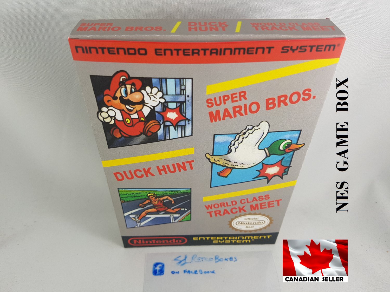 SUPER MARIO BROS & DUCK HUNT & WORLD CLASS TRACK MEET Nintendo Custom BOX w/ Dust Cover & PVC
