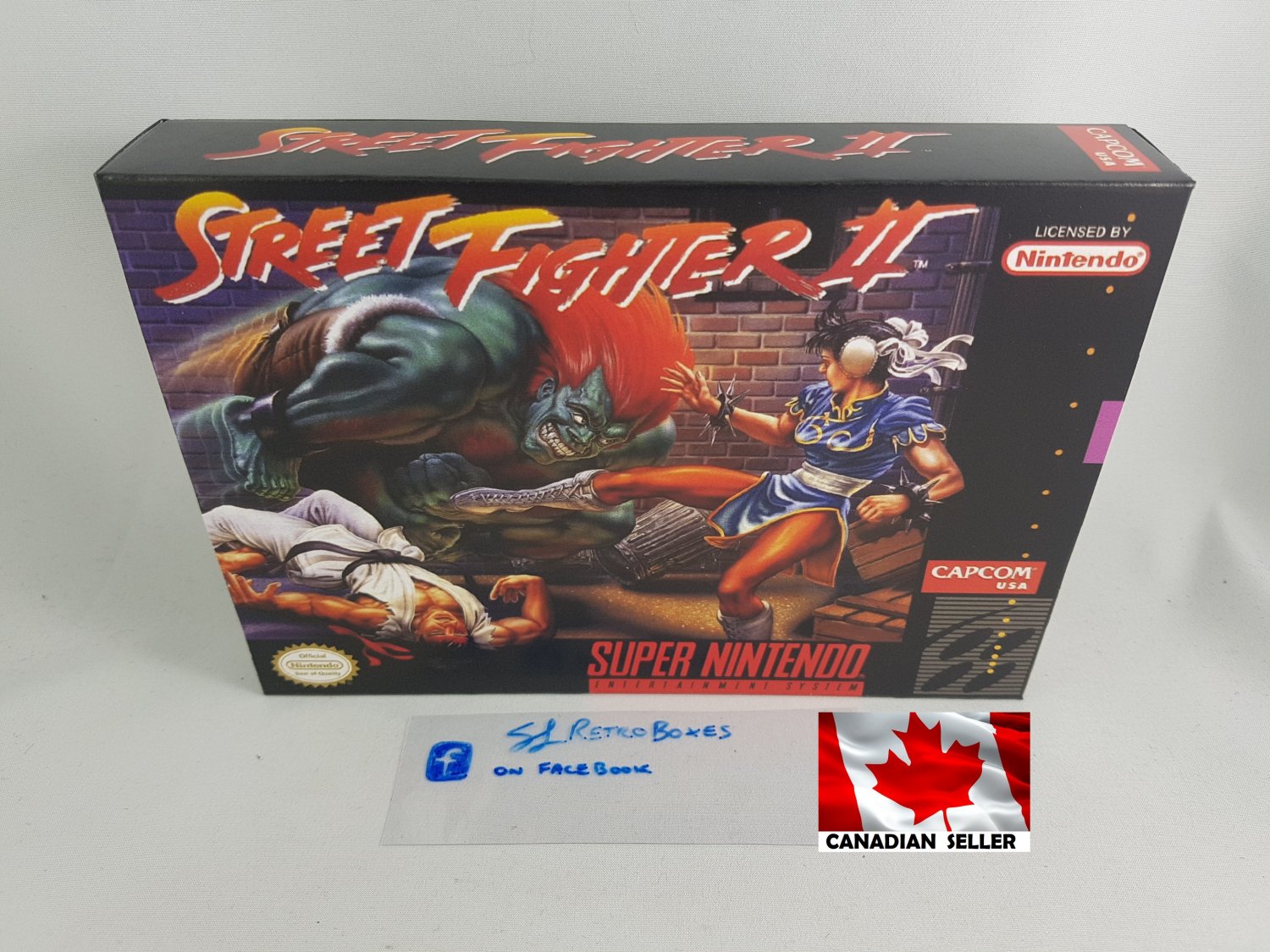 STREET FIGHTER 2 - SNES, Super Nintendo Custom replica Box optional w/ Insert Tray & PVC Protector