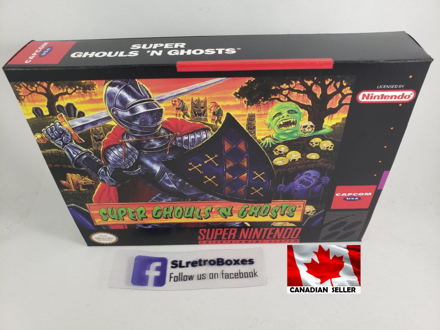 SUPER GHOULS 'N GHOSTS - SNES, Super Nintendo Custom Box optional w/ Insert Tray & PVC Protector