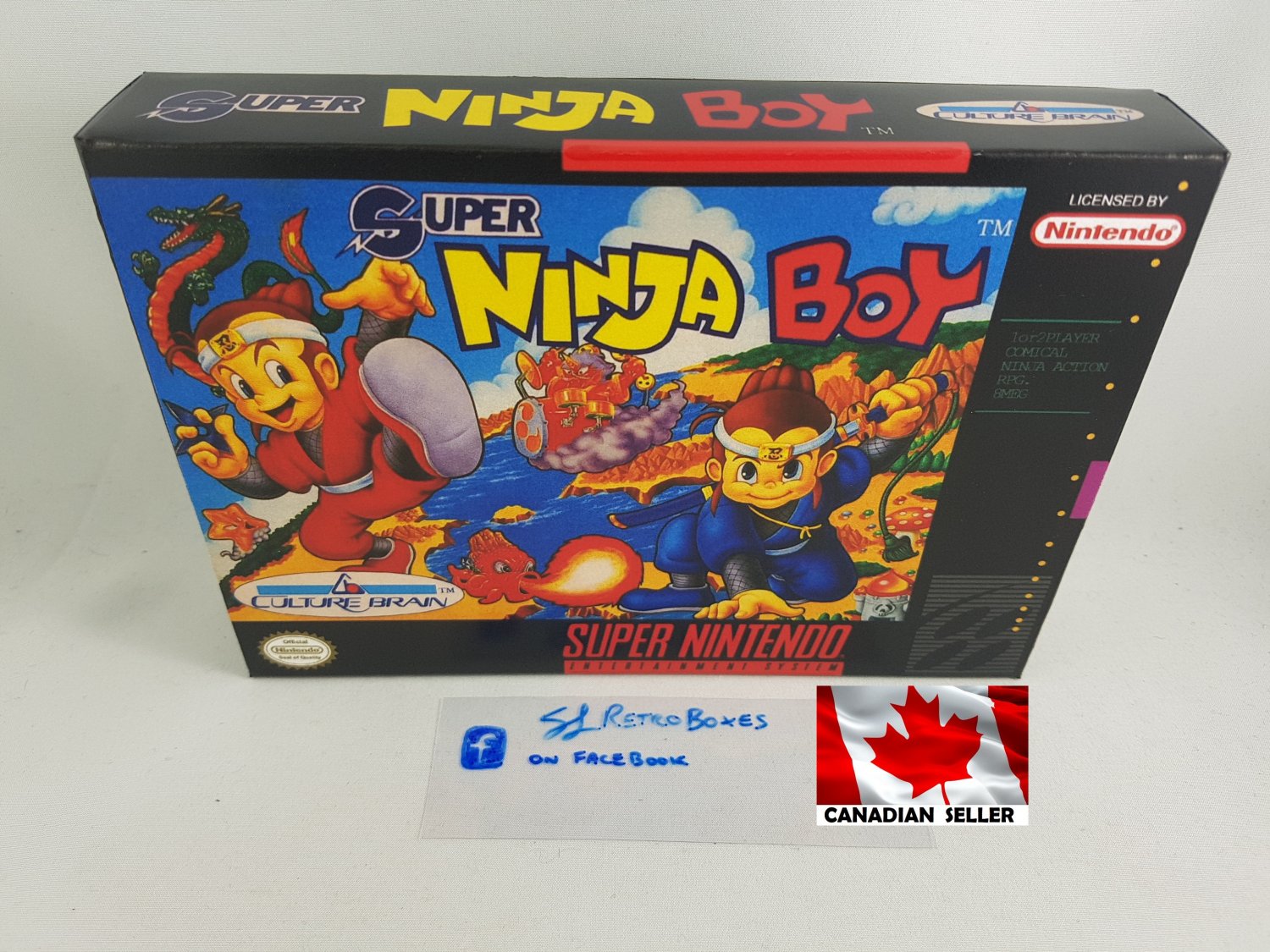 SUPER NINJA BOY - SNES, Super Nintendo Custom replica Box optional w/ Insert Tray & PVC Protector